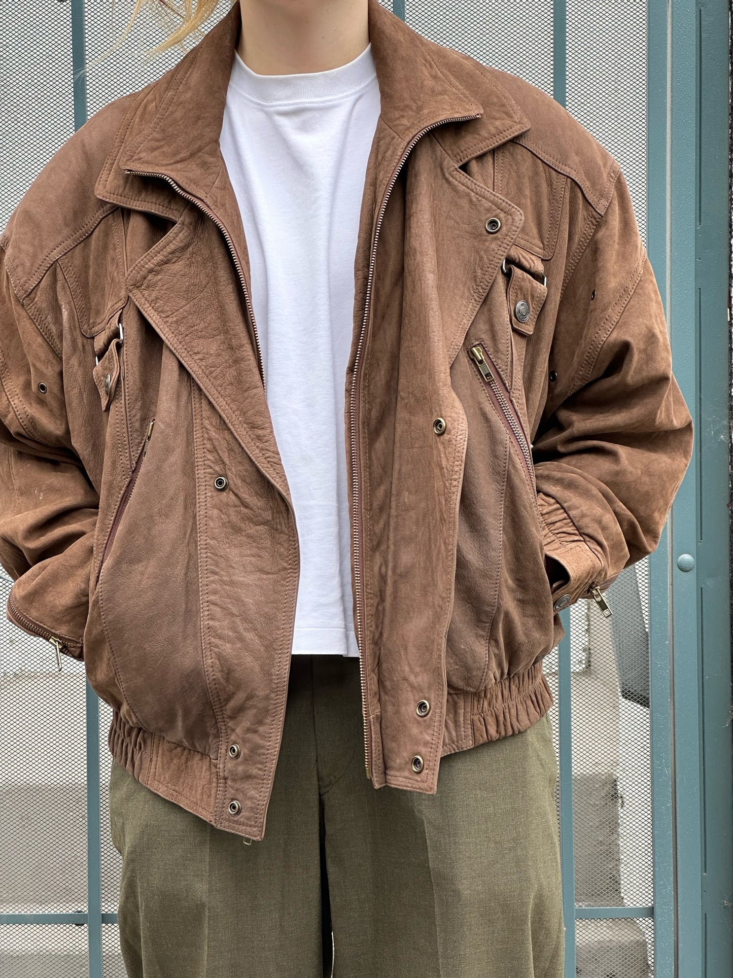 80s/90s Wilsons brown suede jacket with buckle detailing