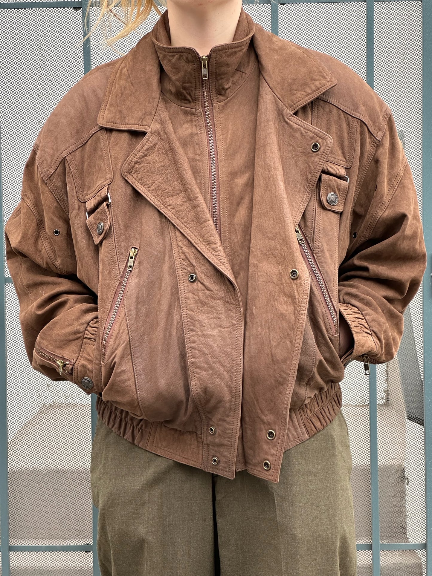 80s/90s Wilsons brown suede jacket with buckle detailing