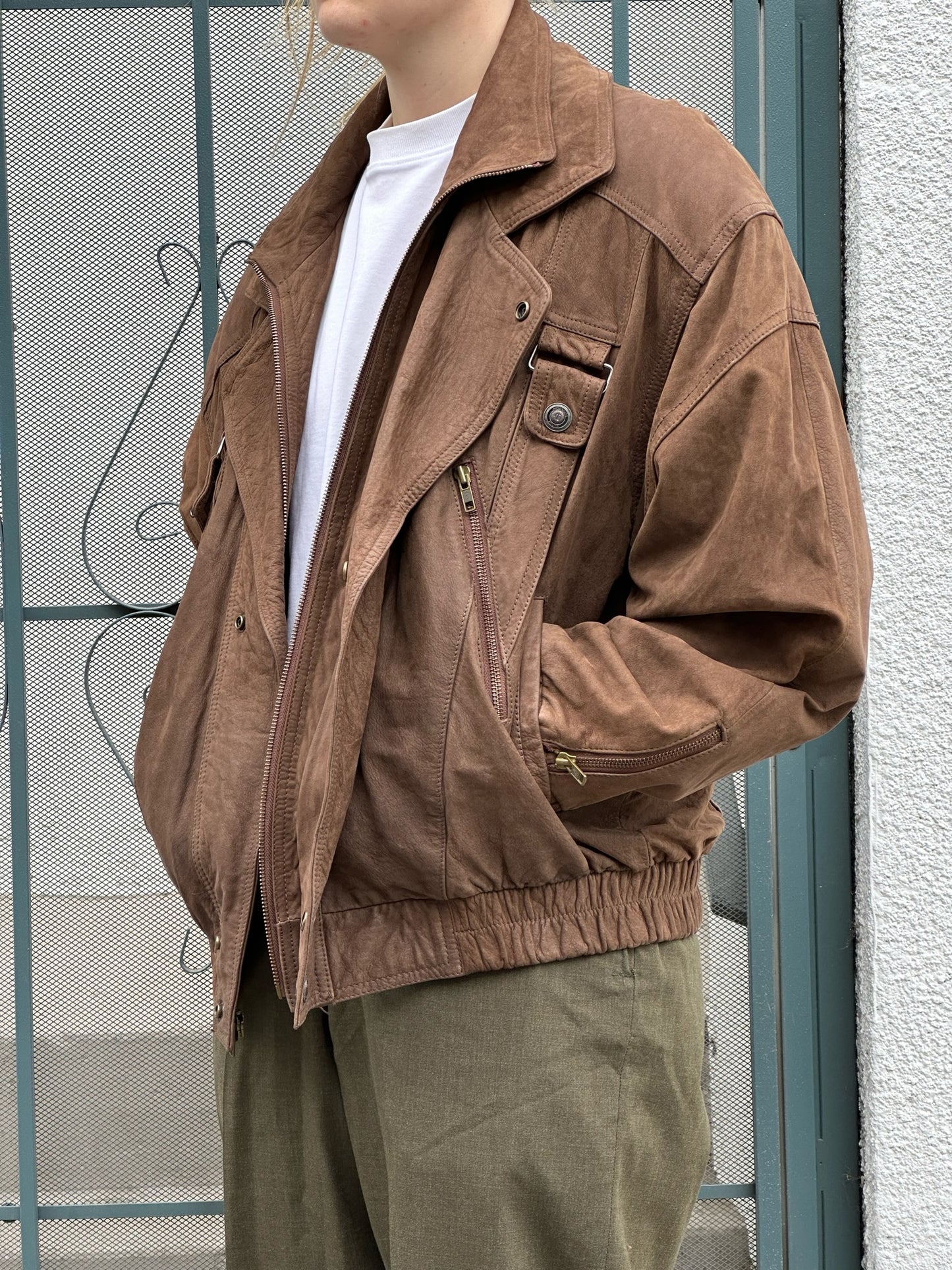 80s/90s Wilsons brown suede jacket with buckle detailing